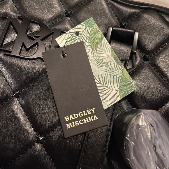 Badgley Mischka Tote Bag Quilted Black Diamond Top Handle New With Tags - Picture 5 of 8